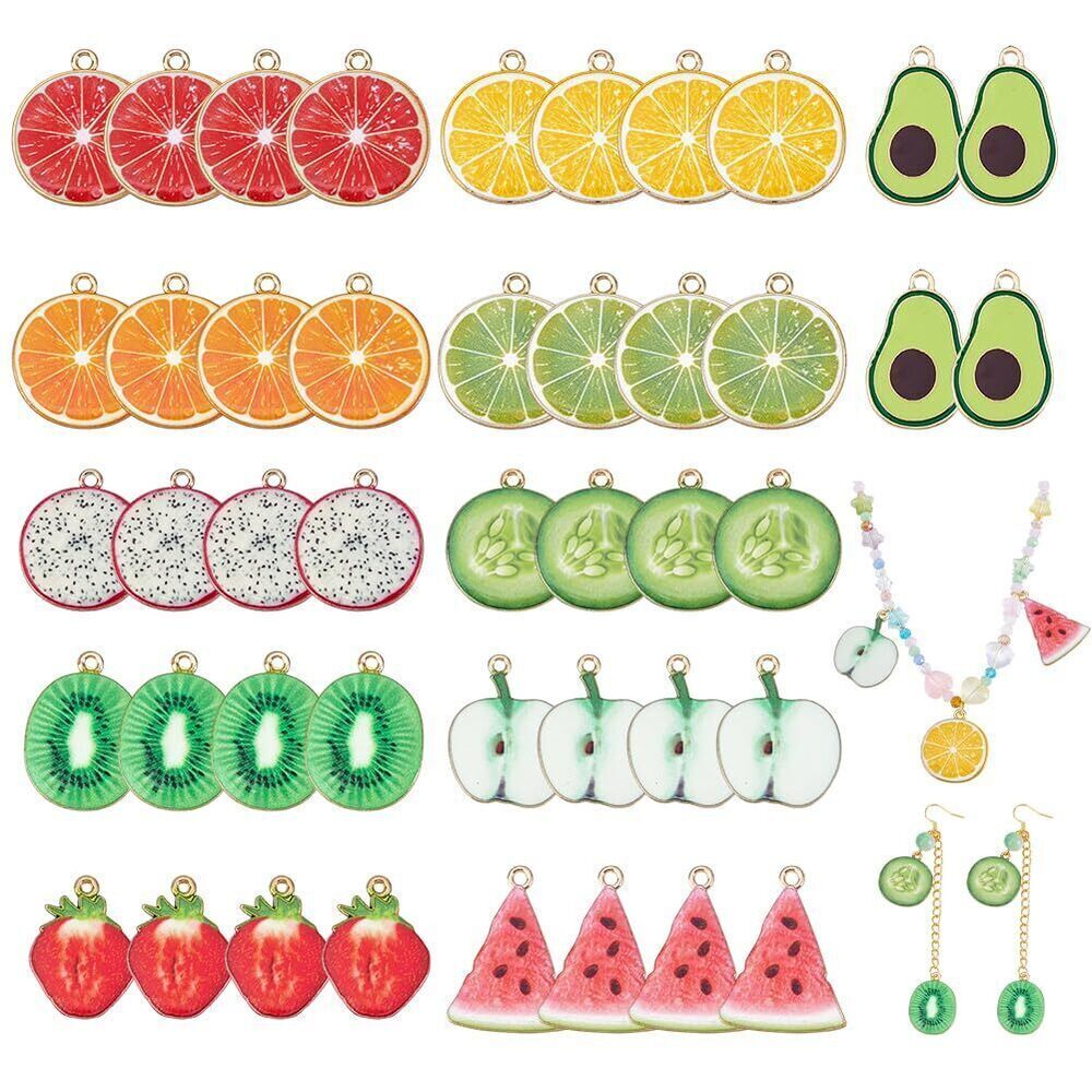 4830 1 inch Enamel Fruit Charms, 44pcs 11 Colors Enamel Charms Cute Pendant